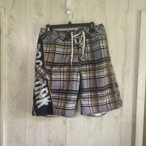 ZOO YORK Boardwalk Liberty Shorts Swim Trunks Unlined Drawstring Mens‎ 31 Plaid